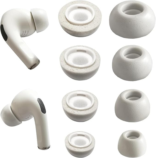 Memory Foam Earbud Tips for AirPods Pro 1st/2nd Gen, 4 Pairs (XS/S/M/L) Noise Isolation Replacement Ear Tips for AirPods Pro Case, Gray White