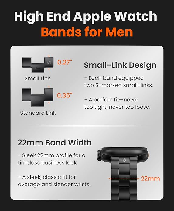 Titanium Watch Band for Apple Watch Ultra 3/2/1 49mm & Series 11/10 46mm, Grade 5 Titanium Apple Watch Band with Anti-Scratch DLC Coating, 22mm Premium Business Metal Strap for Men - CRNS03