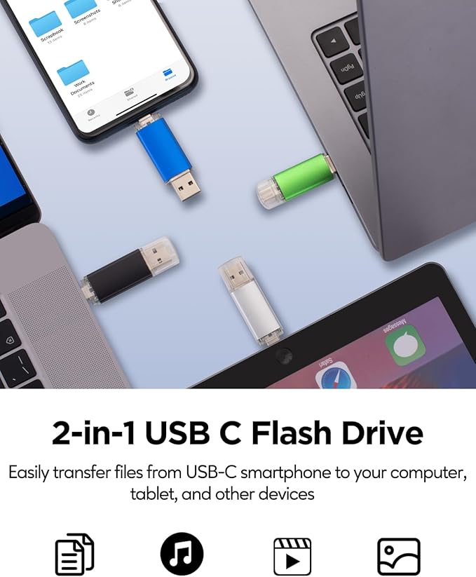 AreTop 64GB USB C Thumb Drive USB 2.0 Dual Flash Drive 64GB USB Drive 2-in-1 Portable Type-C Memory Stick for Android Smartphone, Computers, MacBook, Tablets, PC, 5 Pack