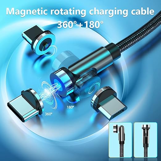 Magnetic Charging Cable, 540° Rotation Magnetic Phone Charger (6-Pack,1.6ft/3ft/3ft/6ft/6ft/10ft) 3 in 1 Magnet Phone Charger Magnetic USB Cable for iProduct/Micro USB/Type C Device (BLACK)