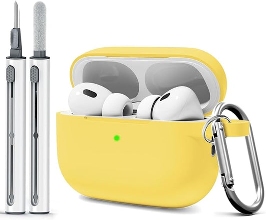 for AirPods Pro 2 Case with Cleaner Kit, Compatible with Airpods Pro 2nd/1st Generation Case (USB-C Cable) with Keychain for Women and Men,Yellow