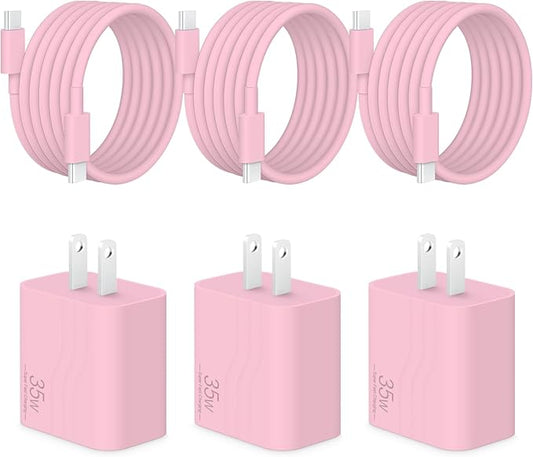GUUSMART 40 W Type C Fast Charger Compatible with iPhone 17 16 15 Charger Fast Charging, 3-Pack USB C Charger Block Type C Chargers 6 FT Type C to C Cable for IP 17 Pro Max/16/15 Series-Pink