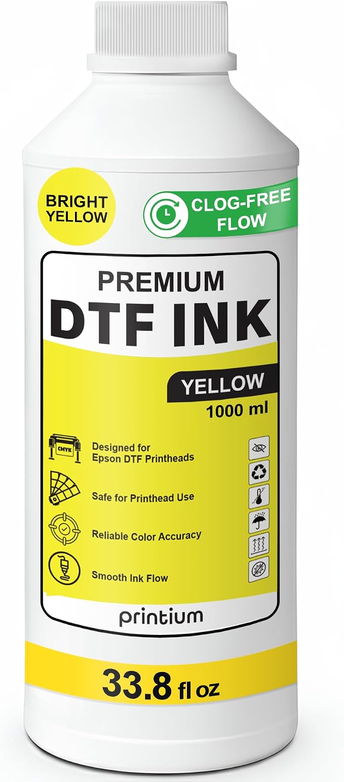 DTF Ink Yellow 33.8 fl oz (1000ml) | High Opacity Clog-Free Formula | Compatible with ET8550 L1800 XP600 I3200 4720 XP15000 & All Printheads | Reliable Color Accuracy & Smooth Flow