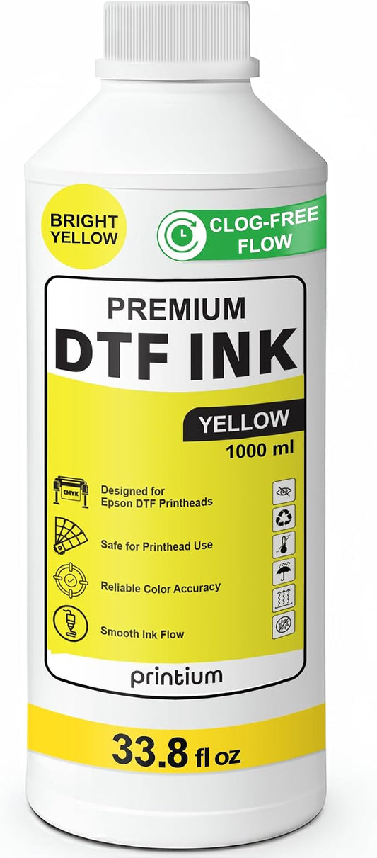 DTF Ink Yellow 33.8 fl oz (1000ml) | High Opacity Clog-Free Formula | Compatible with ET8550 L1800 XP600 I3200 4720 XP15000 & All Printheads | Reliable Color Accuracy & Smooth Flow