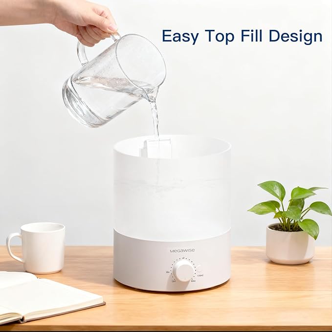 Megawise Cool Mist Humidifiers for Bedroom, 2L Tank Ultra-Quiet Humidifier for Large Room, 40H Runtime with 7 Color Ambient Light, Auto Shut-Off Protection