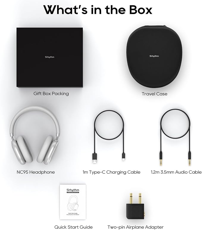 Srhythm NiceComfort 95 Hybrid Noise Cancelling Headphones Wireless | Bluetooth with Transparency,ENC,HD Sound,Slim Headphones Lightweight