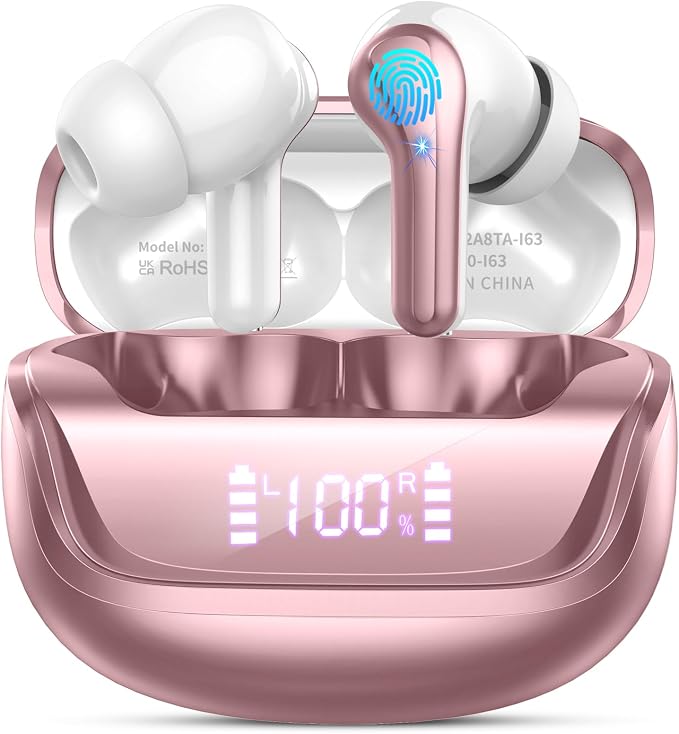 Jxrev 2026 Upgraded Wireless Earbuds, 50H Playtime Bluetooth 5.4 Headphones with 4 ENC Noise Cancelling Mics, IP7 Waterproof in Ear Earphones, LED Display Fast Charging Case, HiFi Stereo Deep Bass