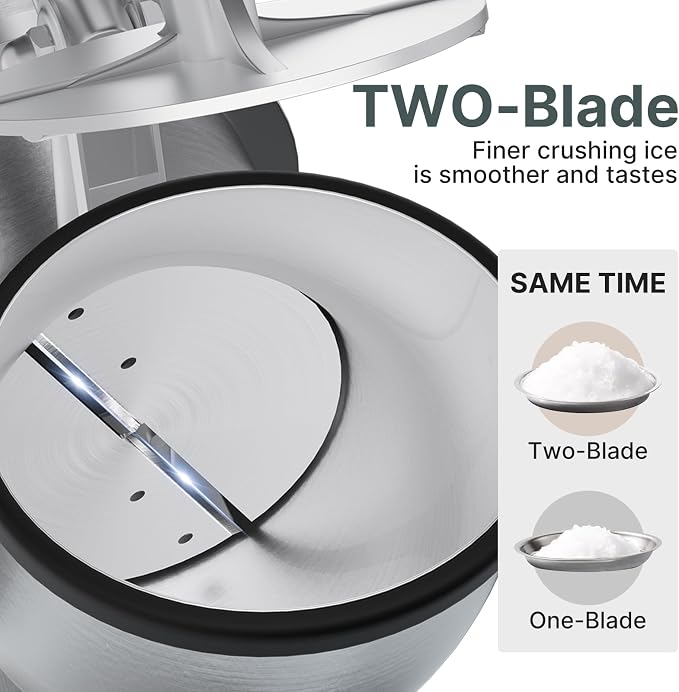 Electric Ice Shaver, Stainless Steel Dual Blade Ice Crusher 440LBS/H, Commercial Shaved Ice Machine, Snow Cone Machine for Home, Commercial, Restaurants, Bars, Party