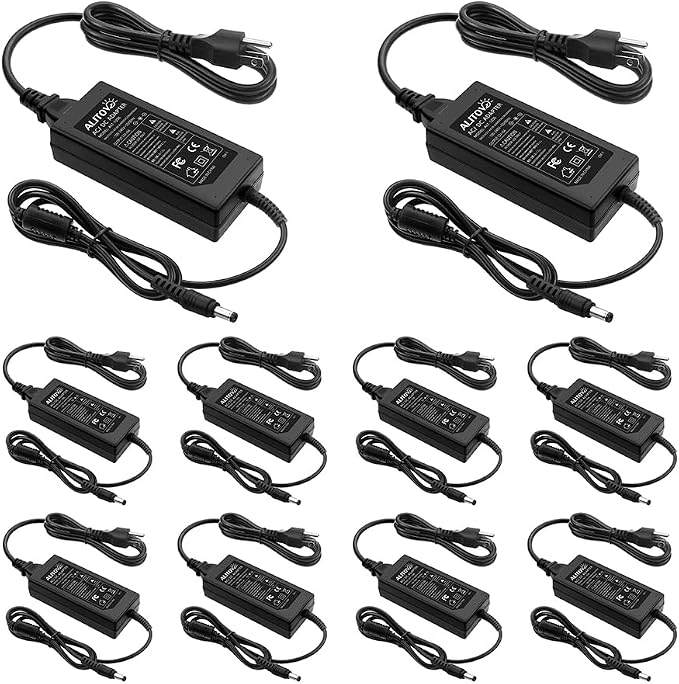 ALITOVE 12 Volt Power Supply 6A 72W AC Adapter 100~240V 50-60hz 12V Transfomer 6 Amp 5A 4A 3A AC to DC Converter with 5.5x2.5mm 2.1mm Plug for LED Strip Light CCTV Camera DC Pump Fan,10-Pack