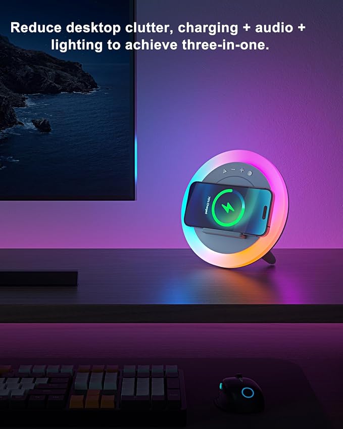 Wireless Charger Speaker with Lights,4 in 1Color Changing Modern Bluetooth Lamp,Personalized Trendy Stuff, Best Birthday Teenage Girls Boys Gifts Ideas