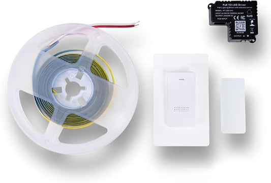 PoE Texas - PoE Lighting Plug and Play Kit with 24V LED Driver, 4000K LED Strip Light (2m), Wireless Light Switch - 24 Volt Cob LED Strip Light for Under Cabinet, White Dotless 24v LED Strip Lighting