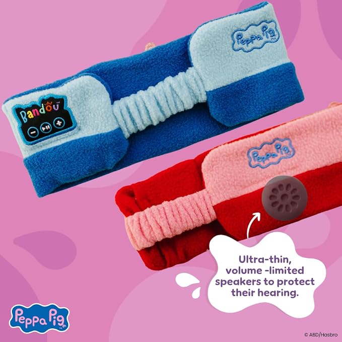 Peppa Pig Headphones - Kids Headband Headphones - Bluetooth Wireless Headband - Comfortable Headphones for Plane - Safe Volume Limit - Adjustable, Travel, School, and Sleep (George Pig)
