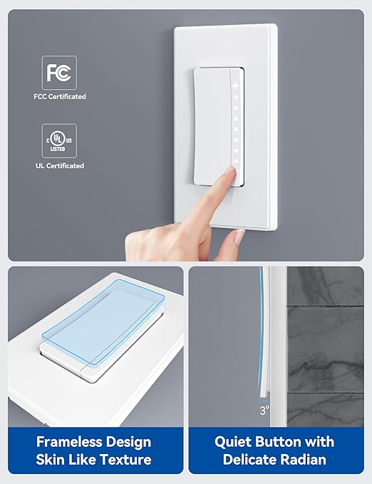 ELEGRP Smart Dimmer Light Switch DPR30, 2.4GHz Wi-Fi Dimmer Switch Compatible with Alexa and Google Assistant, Single Pole/3 Way, Needs Neutral Wire, No Hub Required, UL Listed, Matte White, 6 Pack