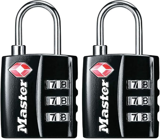 Master Lock 4680DBLK TSA-Approved Luggage Lock, 1-3/16-in. Wide, Black (Pack of 2)