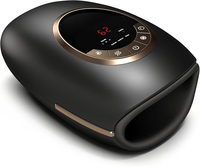 Hand Massager with Heat and Compression, 3 Strength Levels & Modes, 10/15/20 Min Timer,Large Size Fits Hands & Forearms Carpal for Arthritis, Pain Relief, Carpal Tunnel(Black, General)