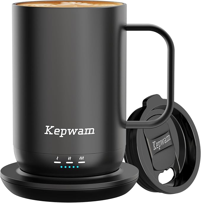 Kepwam Self-Heating Coffee Mug T1, 16oz Rechargeable Heated Coffee Mug, Smart Coffee Warmer Mug with App-Controlled,Advanced Temperature-Controlled Heating Coffee Gifts for Women Men Coffee Lover