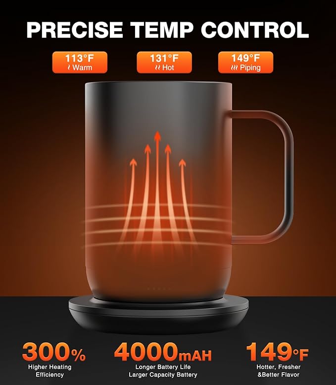 Kepwam Self-Heating Coffee Mug T1, 16oz Rechargeable Heated Coffee Mug, Smart Coffee Warmer Mug with App-Controlled,Advanced Temperature-Controlled Heating Coffee Gifts for Women Men Coffee Lover