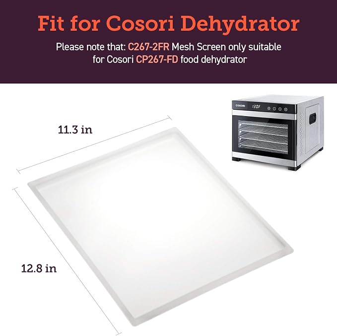 Cosori Food Dehydrator Accessories, Fruit Leather Roll Sheets for 6 Trays CP267-FD and Other Models, BPA-Free, C267-2FR, 2 Pack