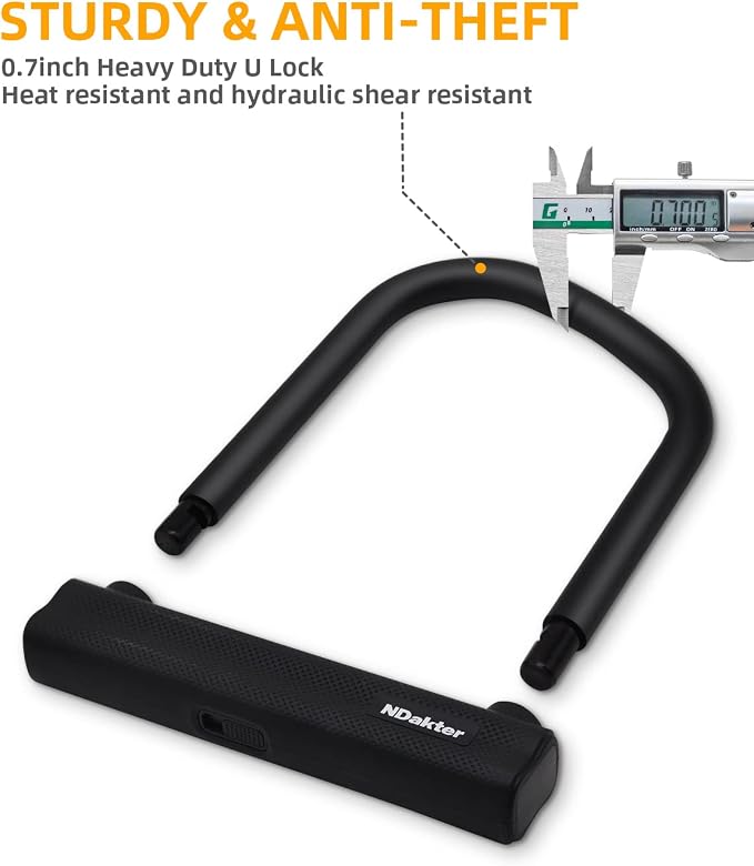 NDakter Bike Locks Heavy Duty Anti Theft 18mm Thick, Motorcycle U Lock with 4FT x 6mm Security Chain, 3Keys Large U-Shape Electric Bicycle Wheel Lock for Ebike, Escooter, Fat-Tire Dirt-Bike, Tricycle
