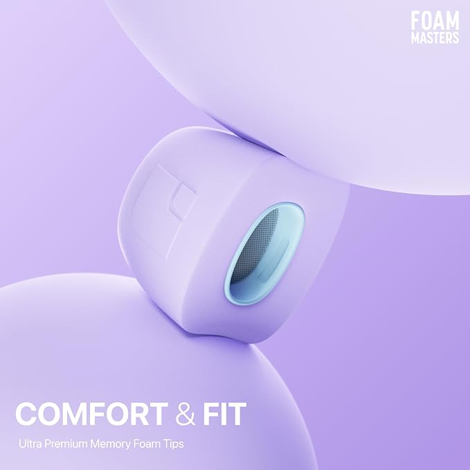 Foam Masters Ultra-Premium Memory Foam Ear Tips for AirPods Pro 1st & 2nd Gen | 3 Pairs | New Ver. | Secure Fit | Super Comfort | Better Noise Cancel | Replacement Buds (Small, Lilac Purple)