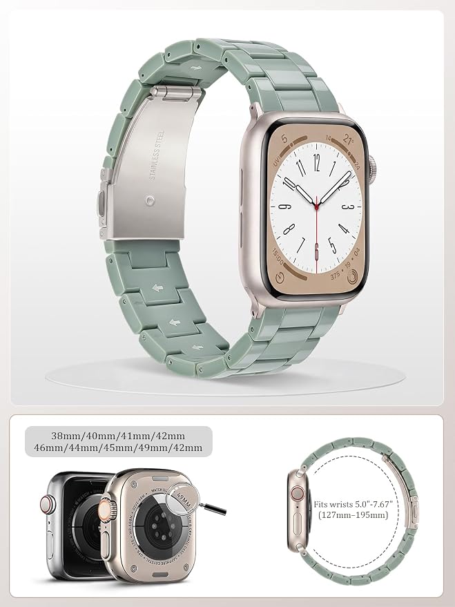V-MORO Resin Bands Compatible with Apple Watch Series 11/10/9/8/7 Band 45mm 46mm Starlight Buckle Lightweight Fashion Strap Women Men Bracelet for iwatch Ultra Series SE/6/5/4/3/2/1(Cactus,42/44/45/46/49mm)