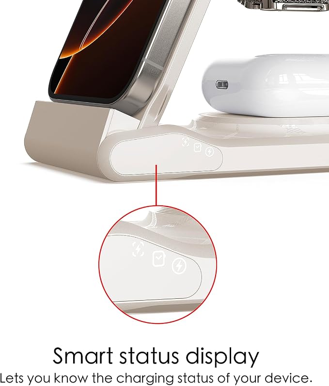 3 in 1 Charging Station for Multiple Devices,Travel Wireless Charging Station, Foldable Charger for iPhone 17 Air 16 15 14 13 12 Series,& Android Phone,& iWatch (USB-C Adapter Included)