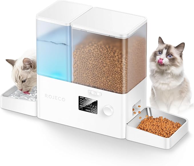 Rojeco 2in1 8.5L Automatic Pet Feeder and Water Dispenser and 3-in-1 Cat Steam Brush