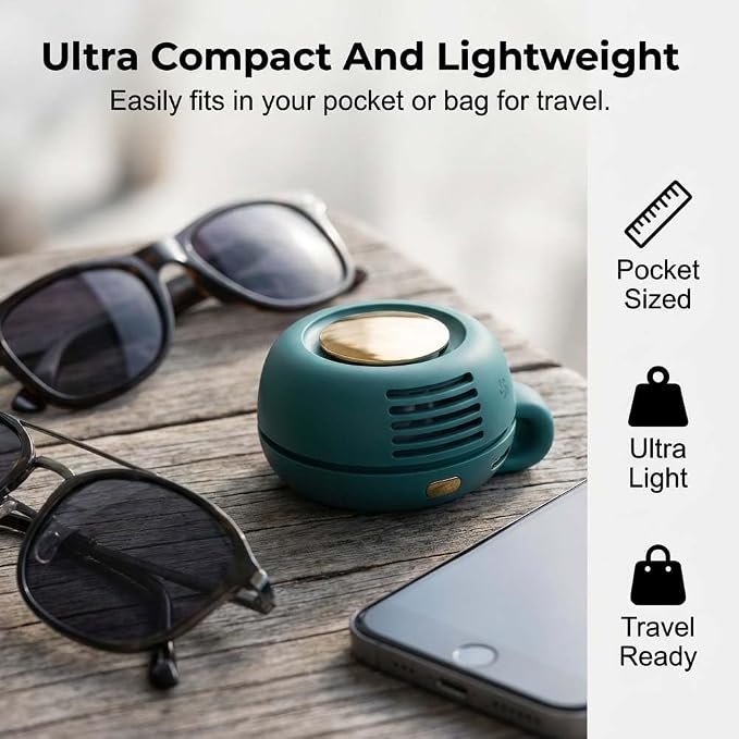 Portable Silent Clip On Bladeless Fan, Rechargeable Wearable Fan, Mini Fan with Clip for Shirt & Waist, Adjustable 3-Speed Portable Waist Neck Fan Hands-Free for Outdoor Travel Office (Green+White)