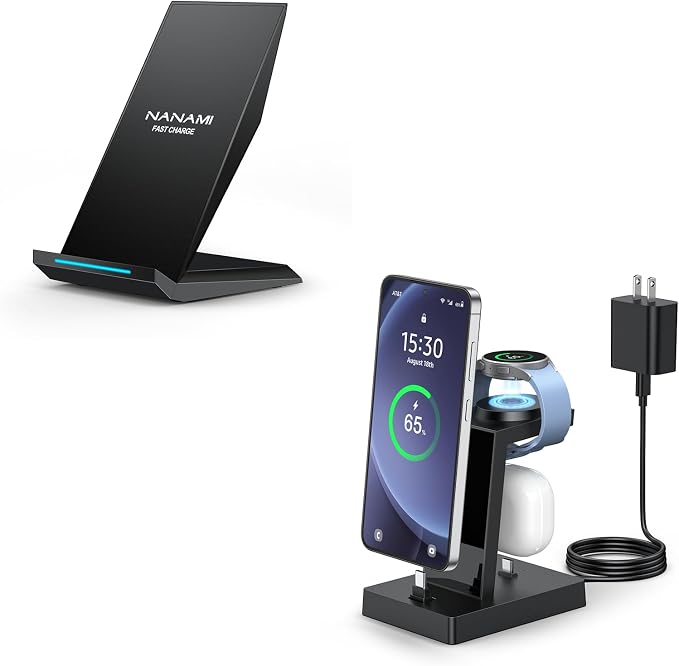 NANAMI Fast Charger for Samsung Galaxy Watch 6/5/4/3, Stand for Galaxy S24/S24+/S24 Ultra/S23/S22/S21/S20, Buds Pro, Wireless Charging Stand for iPhone 16/15/15 Pro/15 Plus/15 Pro Max/14/14 Pro/13/12