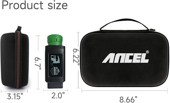 ANCEL HD120 Heavy Duty Truck Scanner with ANCEL Waterproof Storage Case Bag, Full-System Diagnostics, Supports HD-OBD & Basic OBD2, Free Lifetime Updates