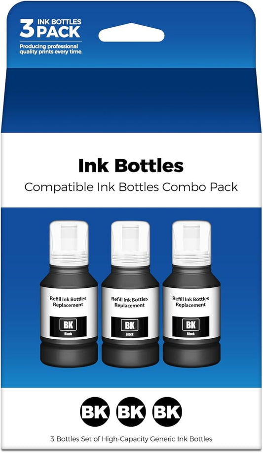 Ink Refill Bottles ET-2850 ET-3760 ET-3850 Replacement for Ink Bottles (3 BK) for ET 2850 ET 3850 ET-4850 ET-2760 ET3760 ET2850 ET-4760 ET-3830 ET-3843 ET-2750 ET-3750 2850 ET4750 ET-15000 Printer