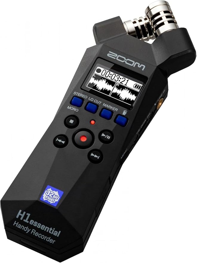 Zoom H1essential 2-Track 32-Bit Float Portable Audio Recorder Bundle with APH-1e with Hairy Windscreen, Padded Shell Case, AC Adapter, & USB C-Cable