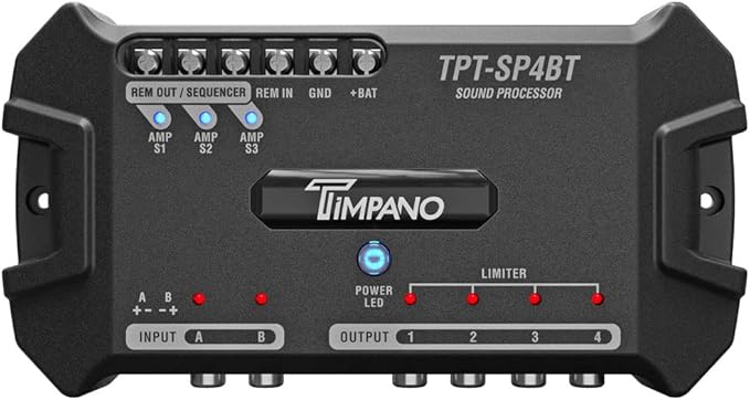 Timpano TPT-SP4BT Bluetooth DSP 4 Output Channel- Full Digital Signal DSP Car Audio Processor - Built-in Voltmeter and Remote Relay
