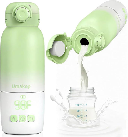 Portable Bottle Warmer, Large 12oz Capacity with Dual Heating Modes for Breast Milk & Water, Smart Temperature Control, Long Battery Life, Bottle Warmer for Outdoor, Airplane & Car Travel, Green