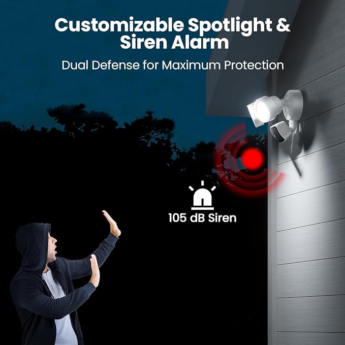 Floodlight Camera Wired, 3K UHD Outdoor Security Camera with 2200-Lumen Motion-Activated Lights, Color Night Vision, 105dB Siren, IP65 Waterproof, Works w/Alexa,2-Way Audio