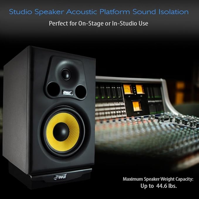 Pyle Speaker Isolation Pads - 7.5 x 9.1 x 2.3 inches - Acoustic Noise Isolation Platform - Foam Riser Recoil Stabilizer with Rubber Base for Studio Monitor, Subwoofer, Loudspeaker - PSIO4