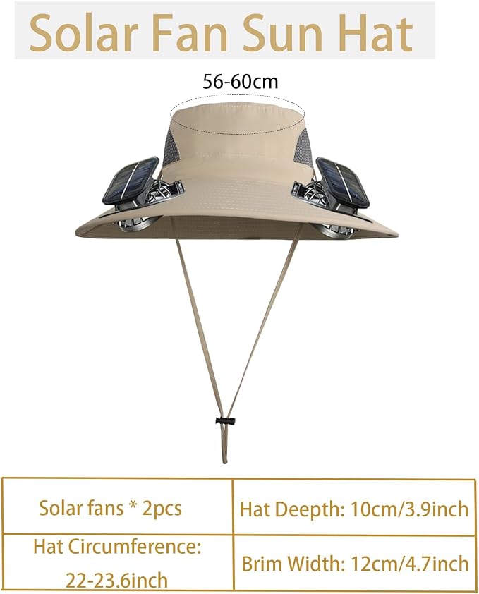 Solar Powered Fan Hat with 2 Fans, Wide Brim Sun Hat for Men Women, Adjustable Cooling Fishing Hat for Outdoor