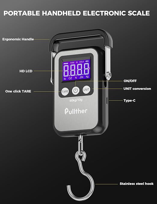 Fish Scale, Max 130lbs Fishing Scale,Multi-Mode Pound/Ounces & Kilograms,LCD Display