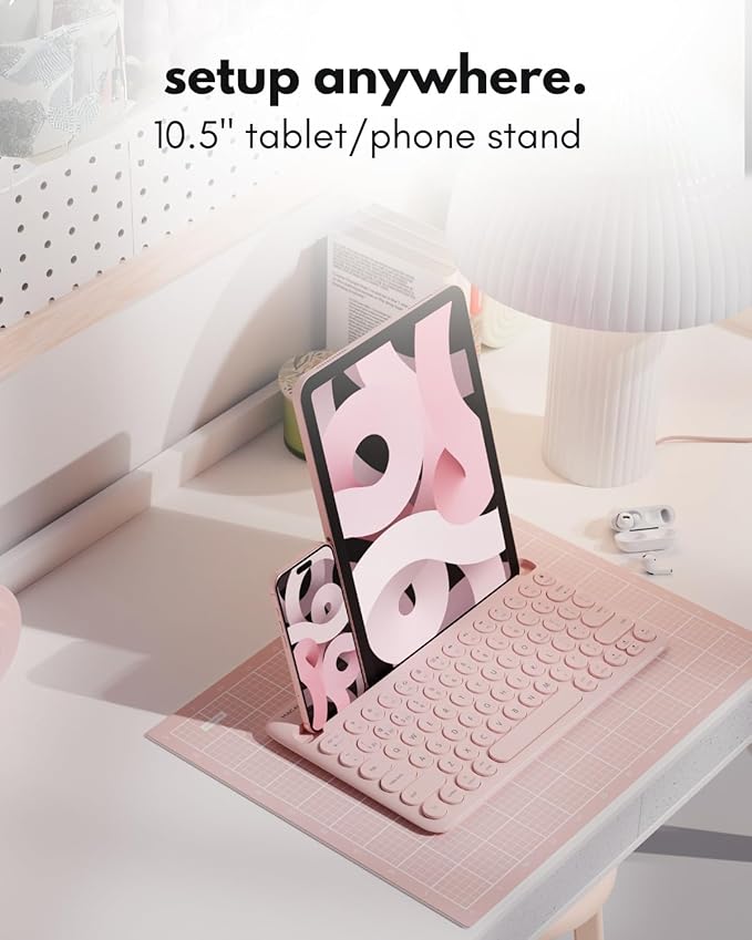 Macally Bluetooth Keyboard for iPad | Wireless Keyboard for Tablet, iPhone (Multi-Device, Built-in Stand, Rechargeable) Easy to Use and Cute Portable