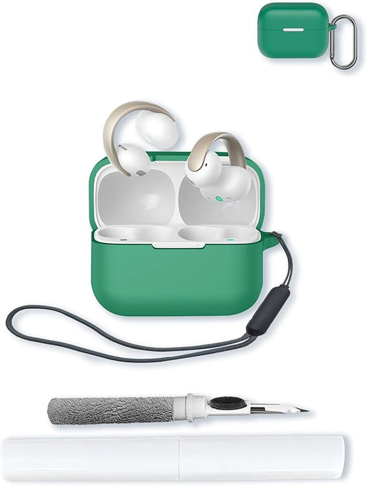 Case for Anker Soundcore AeroClip Open-Ear Clip-On Earbuds,Soft Protective,BOVUGAC Silicone Case Cover with Keychain & Cleaning Kit & Lanyard for Anker Soundcore AeroClip Earbuds-Green