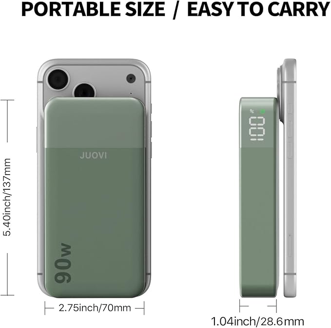 JUOVI Laptop Power Bank 20000mAh 90W USB C Portable Charger Fast Charging 4-Port(2C+2A) External Battery Pack for MacBook Laptop iPad iPhone Samsung Steam Deck, Perfect for Travel & Business