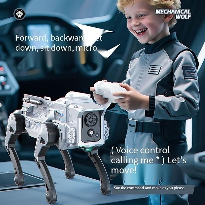 Inventobots AI Military Wolf Remote Control Robot Dog, Plastic, Interactive Touch, Educational Learning, Artificial Intelligence Mechanical Wolf with Controller (Grey)