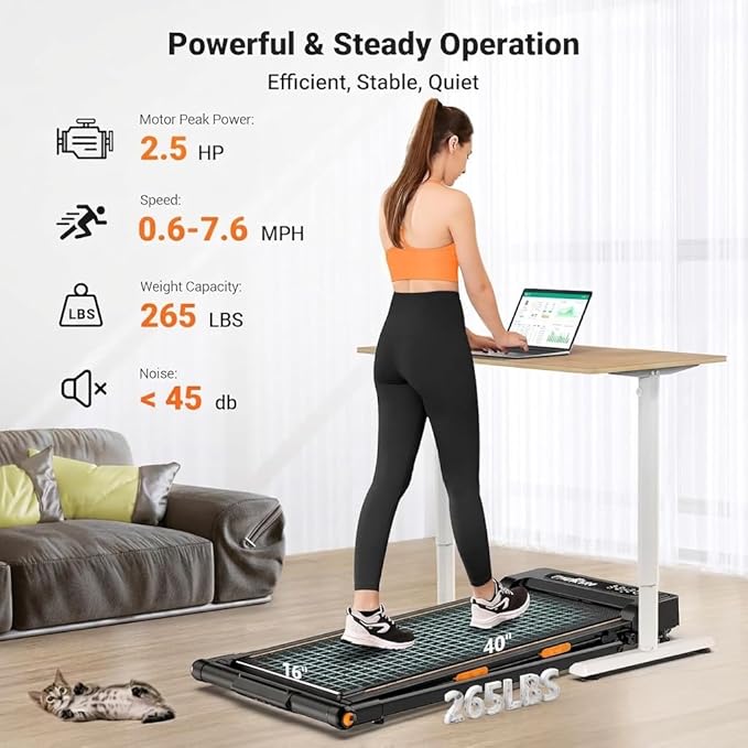 THERUN Walking Pad, 2 in 1 Foldable Treadmills for Home, 0.6-7.6 MPH, 2.5 HP Under Desk Treadmill with Handle Bar, 16" Widened Running Belt, with Remote Control & LED Touch Screen