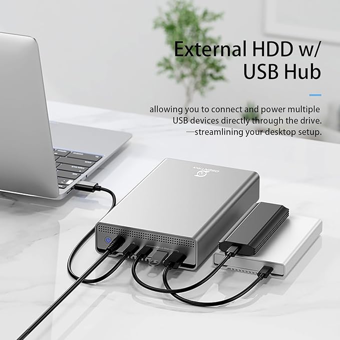 GX100 USB 3.2 Gen 2 USB-C External Hard Drive Enclosure with USB Hub for Windows or MacOS Desktop PC / Laptop (Driveless)