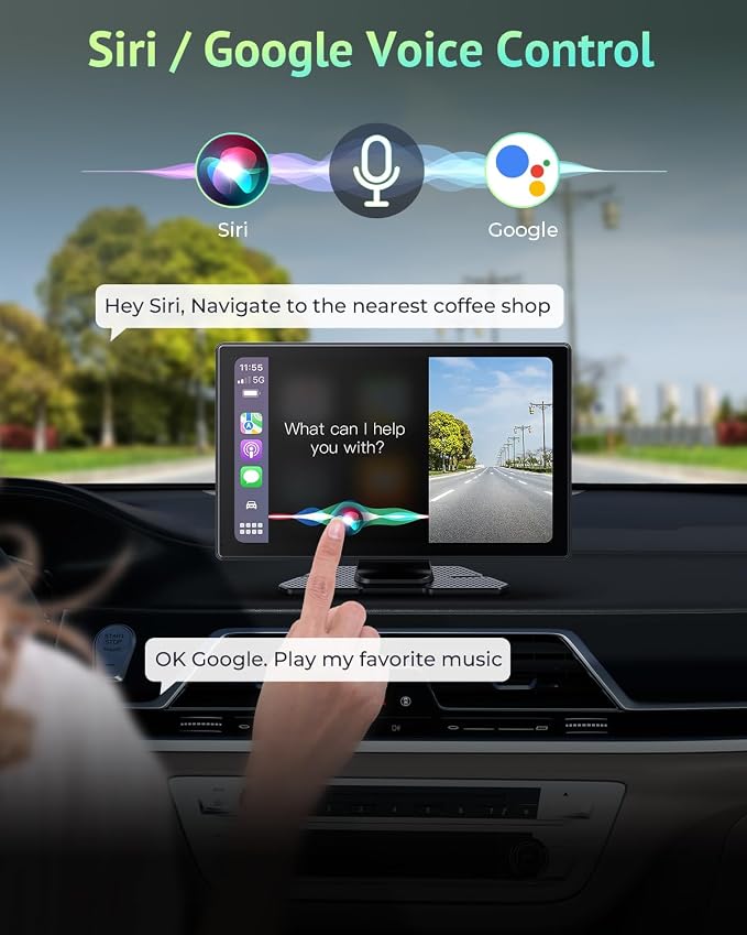 Carplay Screen for Apple CarPlay & Android Auto for Car with 4K Dash Cam,Backup Camera,Portable 9" HD IPS Screen for Car,GPS Navigation,Bluetooth,AirPlay,AUX/FM for All Vehicles