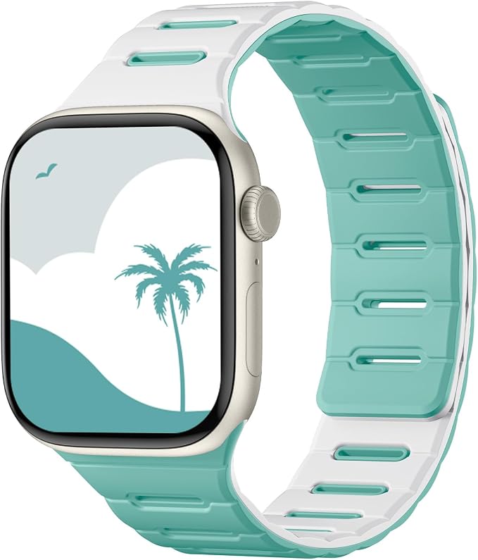 Bandletic Reversible Magnetic Band Compatible with Apple Watch 42mm(Series 11 10) Men Women 41mm/40mm/38mm, Strong Magnet Wristbands Soft Silicone Straps for iWatch Series 9 8 7 6 5 4 SE3 SE2 3 2 1