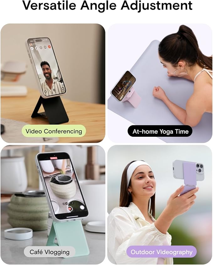 MOFT Phone Stand, Magnetic Phone Tripod Stand Stain-Resistant MOVAS Leather & Angle Adjustment & Strong Magnets Tripod for iPhone 17/16/15/14/13/12 (Included Metal Ring)-Peony
