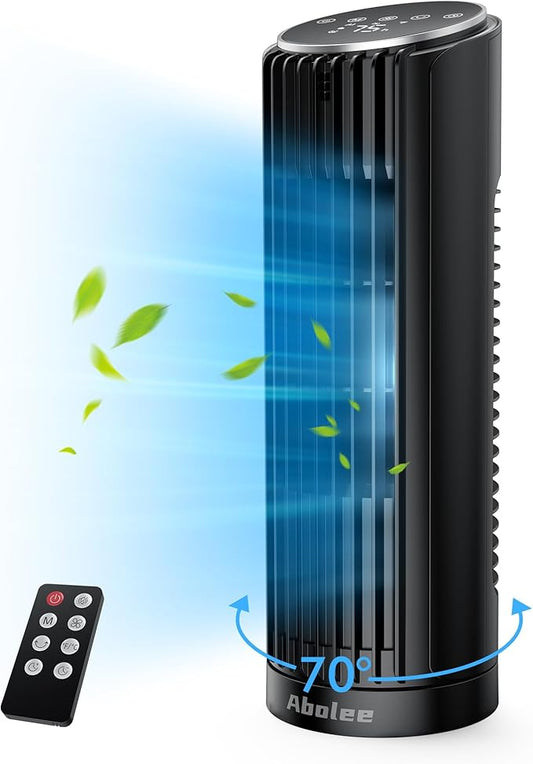 Abolee Tower Fan, 23ft/s Desk Fan with Remote, 70° Oscillating, Standing Table Fan with 4 Speeds, 4 Modes, 12Timer, 2026 New 13'' Bladeless Fan for Bedroom Office, Home