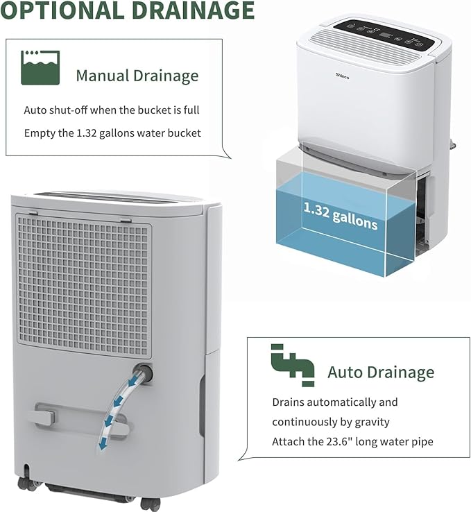 80 Pints Energy Star Dehumidifier with Drain Hose and WIFI for Large Spaces up to 5,000 Sq.Ft, Auto Defrost & Continuous Drainage - Ideal for Home Basements, Bathroom, and Bedroom