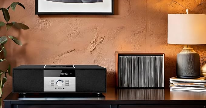 Nostalgic Bluetooth Stereo System for Home, WISCENT Vintage Micro HiFi Systems CD Player,with Bluetooth Audio Streaming,FM Radio,USB Port,Aux-in,Earphone Port (Black CD Player)